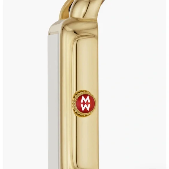 MICHELE Deco II Mother of Pearl Diamond 18K Gold Plated Leather Band Watch - Picture 2 of 15